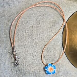 Blue and Orange Flower Pendant Necklace